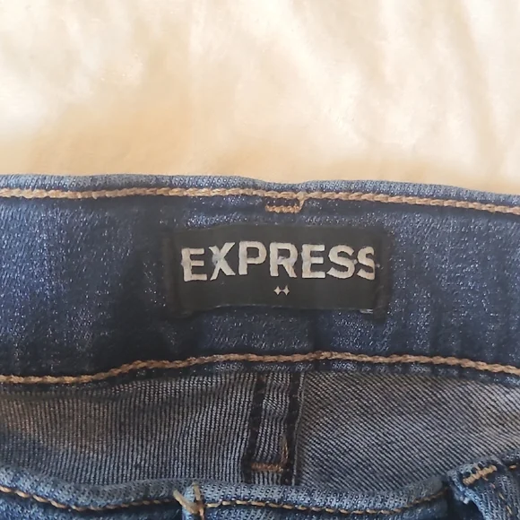Express Blue Skinny Jeans with Distressed Details - Picture 2 of 4